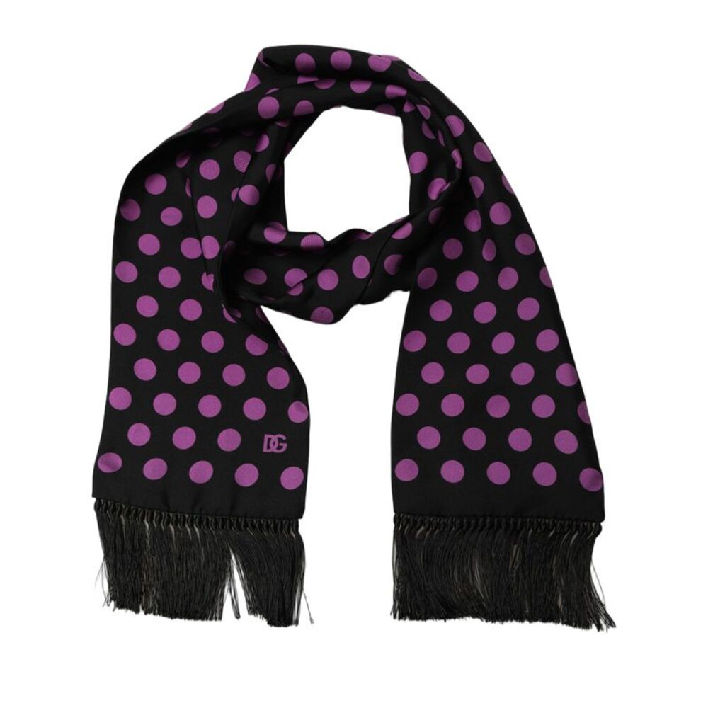 Dolce & Gabbana Men Black Purple Polka Dot Fringed Lace Stole Men's Scarf
